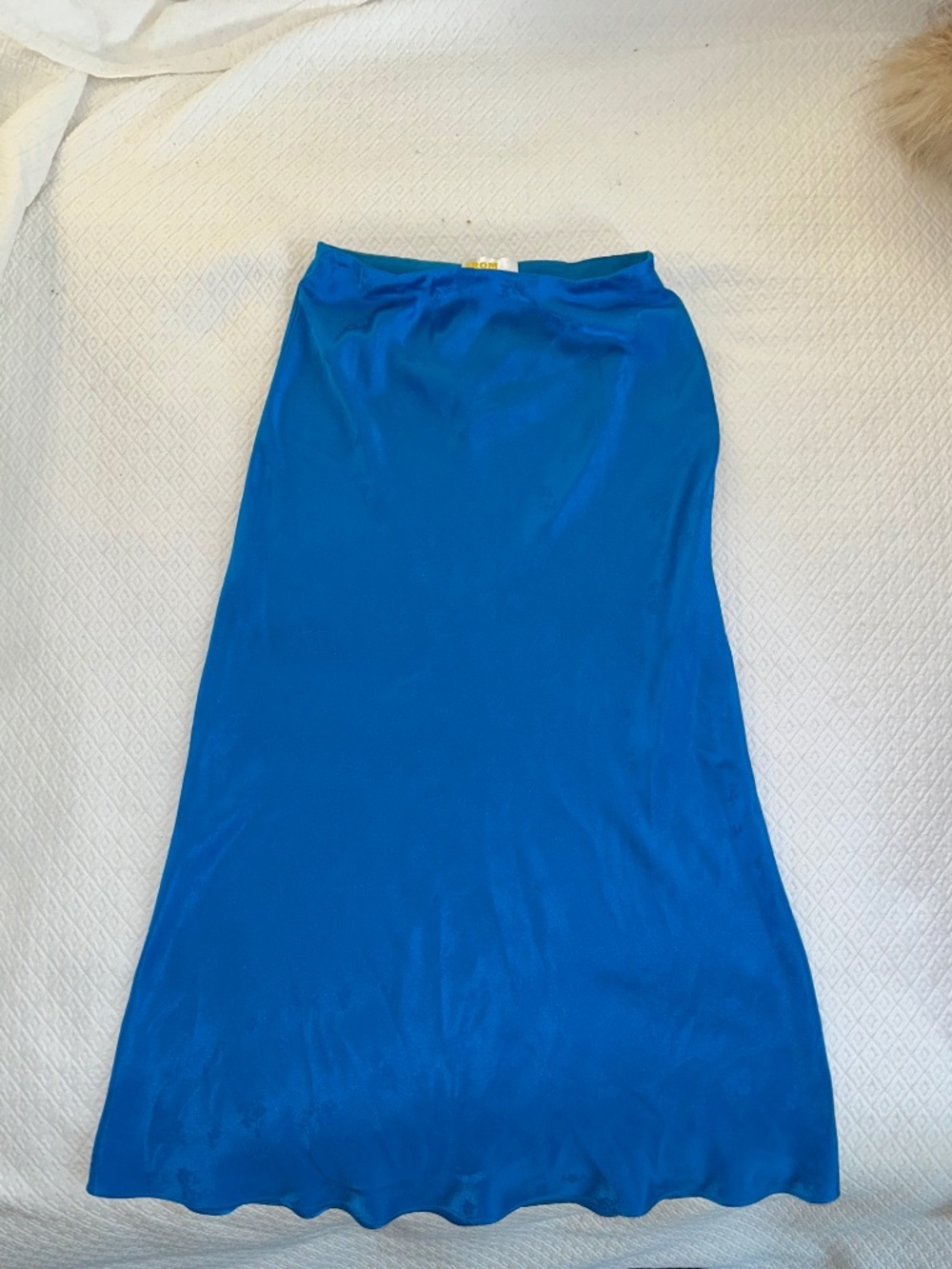 From Future NEW electric blue print 100% silk on the bias a line skirt 34 XS
